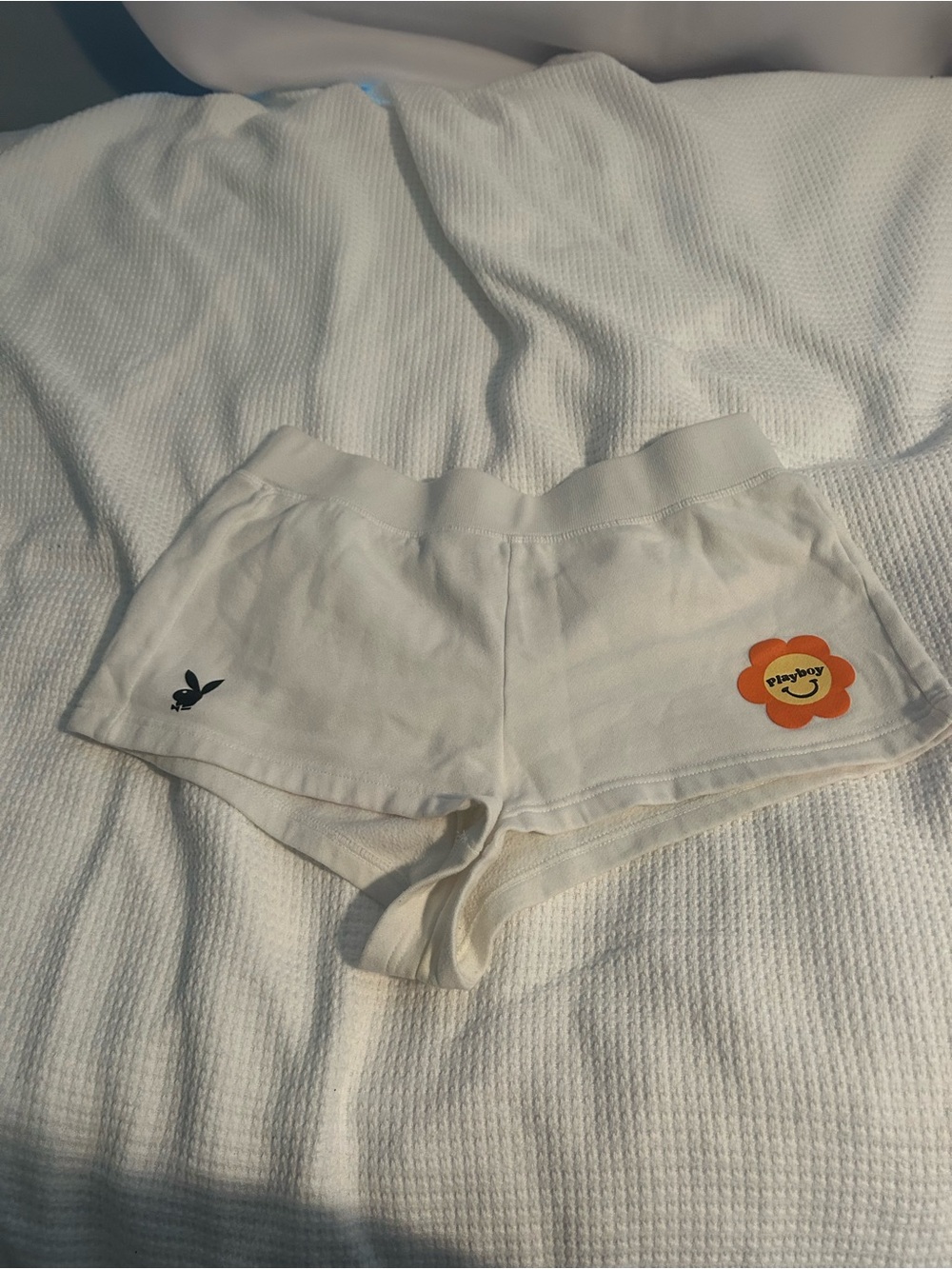 PacSun White Athletic Shorts with Orange Flower Patch